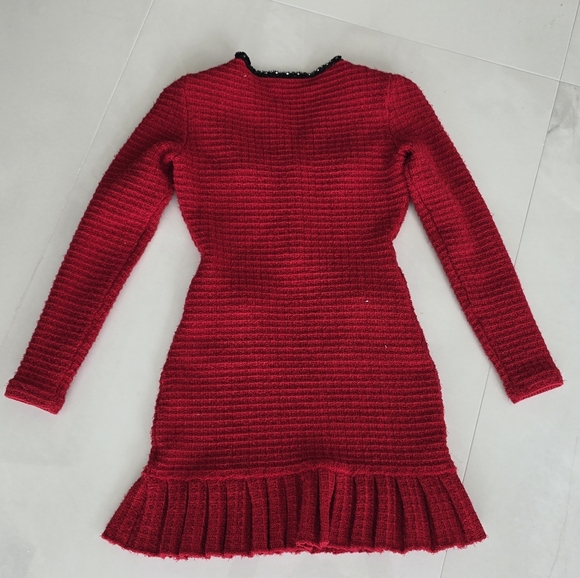 Self-Portrait Textured Knit Long-Sleeve Dress - Red with Black Details - Small - Picture 7 of 10